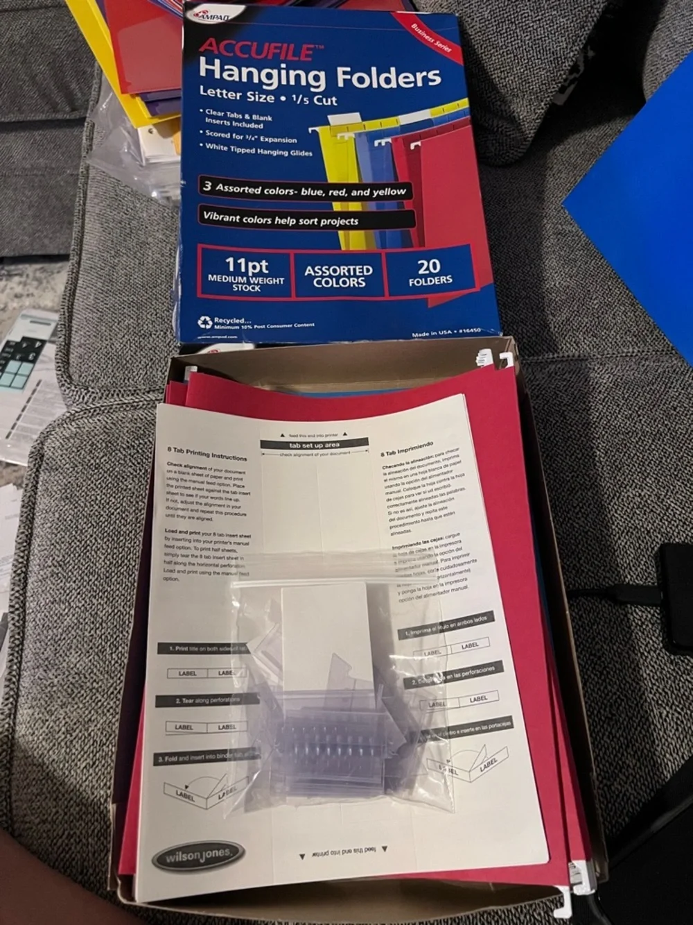 Assorted Hanging Folders - Blue, Red & Yellow (20 Pack)